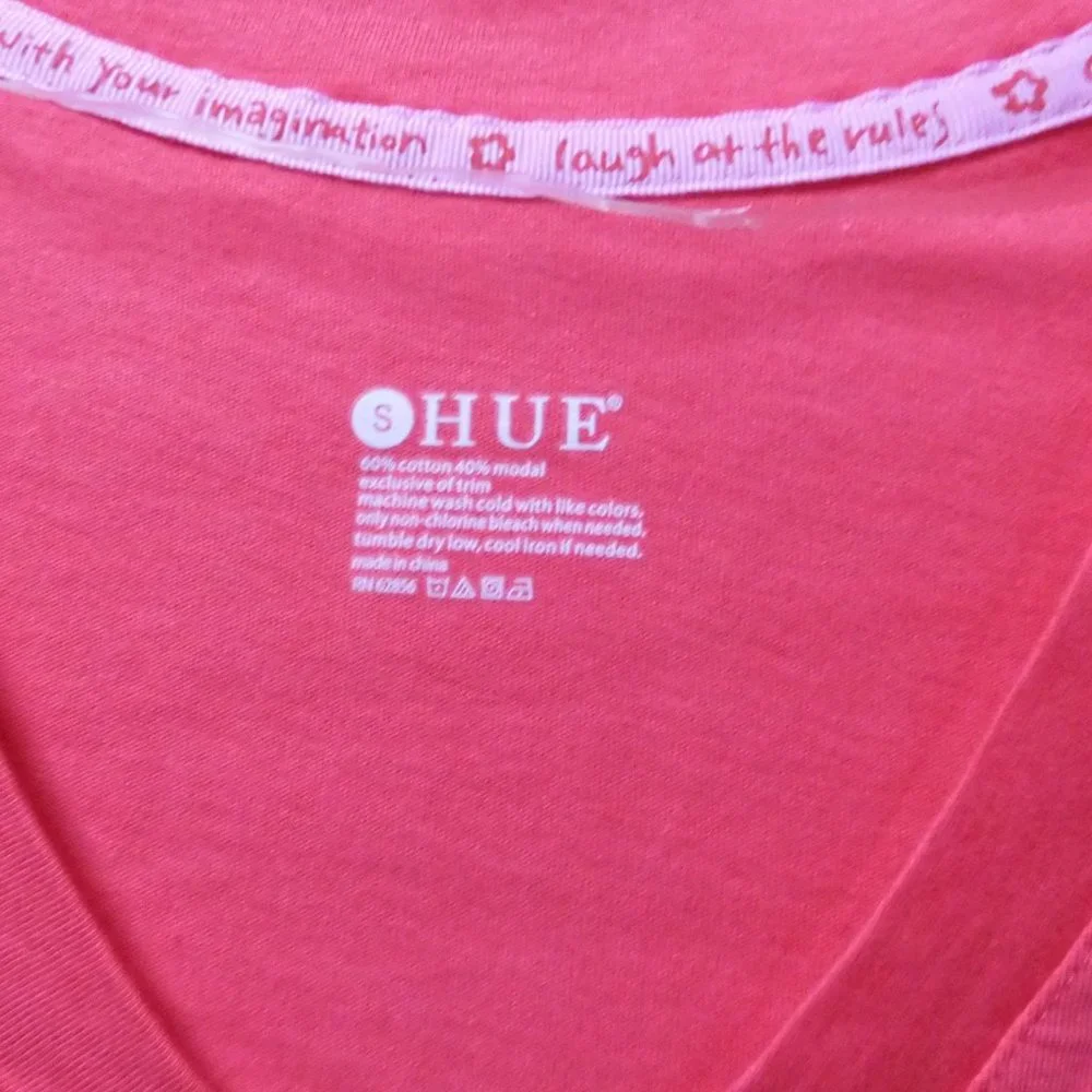 Hue Geranium Pink Short Sleeve V Neck Pajama Shirt Size Small - Picture 2 of 4
